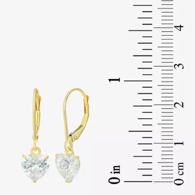 Womens Cubic Zirconia 14K Gold Heart Drop Earrings