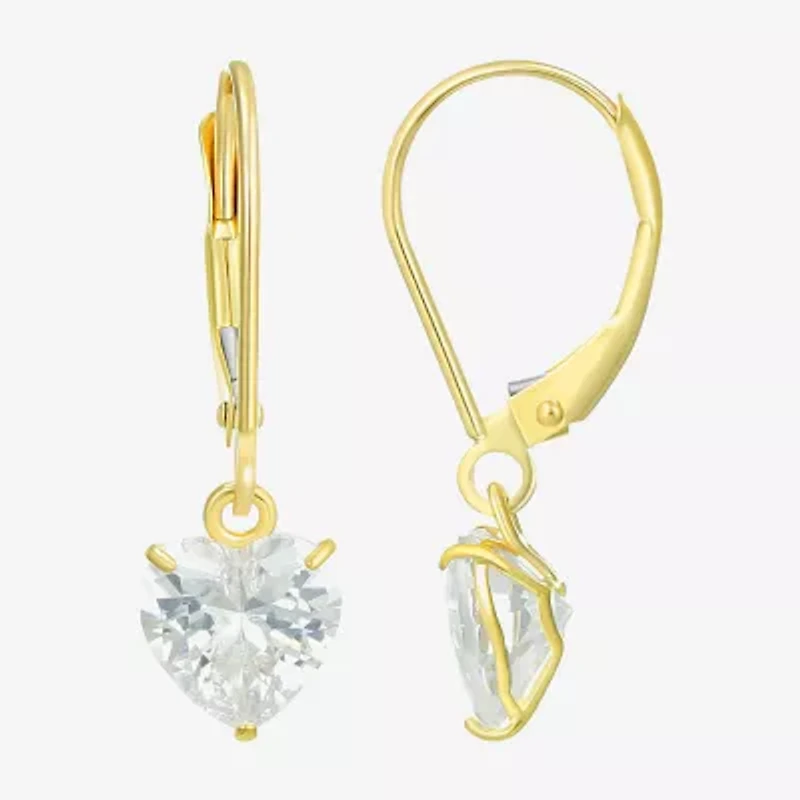 Womens Cubic Zirconia 14K Gold Heart Drop Earrings