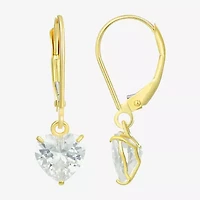 Womens Cubic Zirconia 14K Gold Heart Drop Earrings