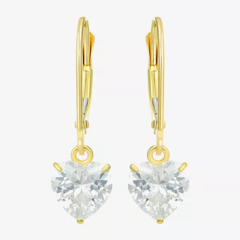 Womens Cubic Zirconia 14K Gold Heart Drop Earrings