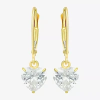 Womens Cubic Zirconia 14K Gold Heart Drop Earrings