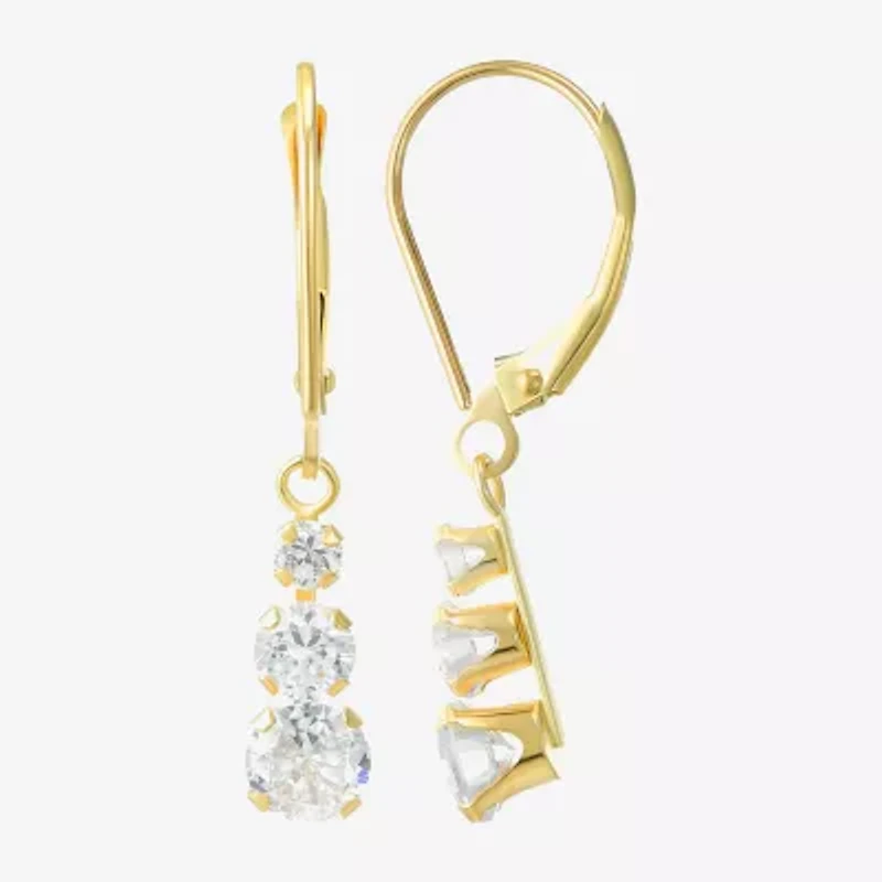 Womens Cubic Zirconia 14K Gold Round Drop Earrings