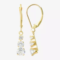 Womens Cubic Zirconia 14K Gold Round Drop Earrings