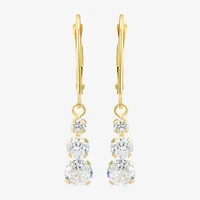 Womens Cubic Zirconia 14K Gold Round Drop Earrings