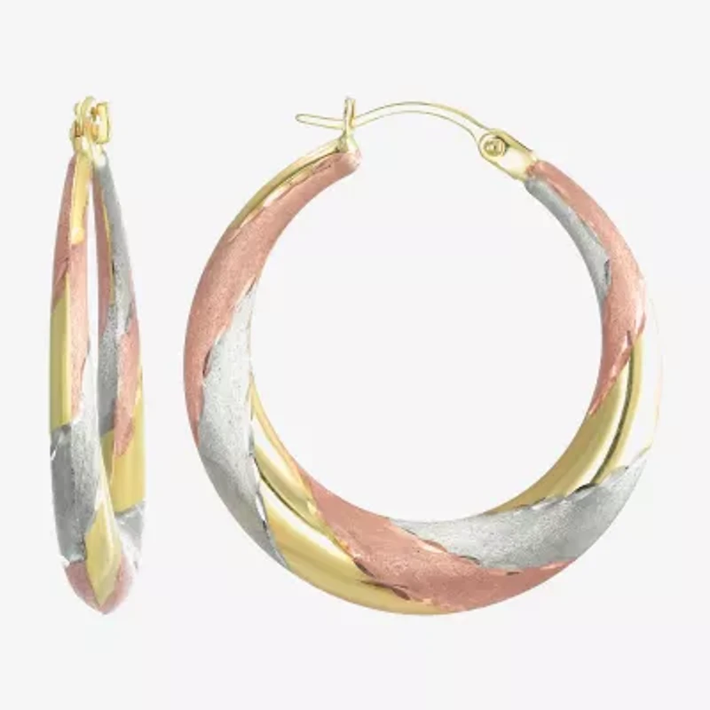 Womens 14K Tri-Color Gold 25mm Round Hoop Earrings