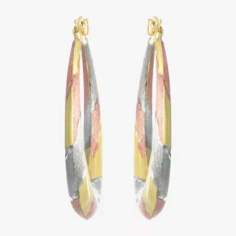 Womens 14K Tri-Color Gold 25mm Round Hoop Earrings