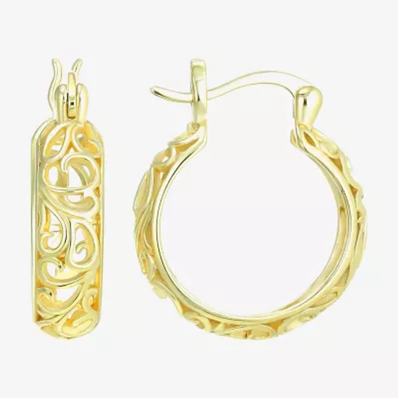Womens 24K Gold Over Silver 18mm Round Hoop Earrings