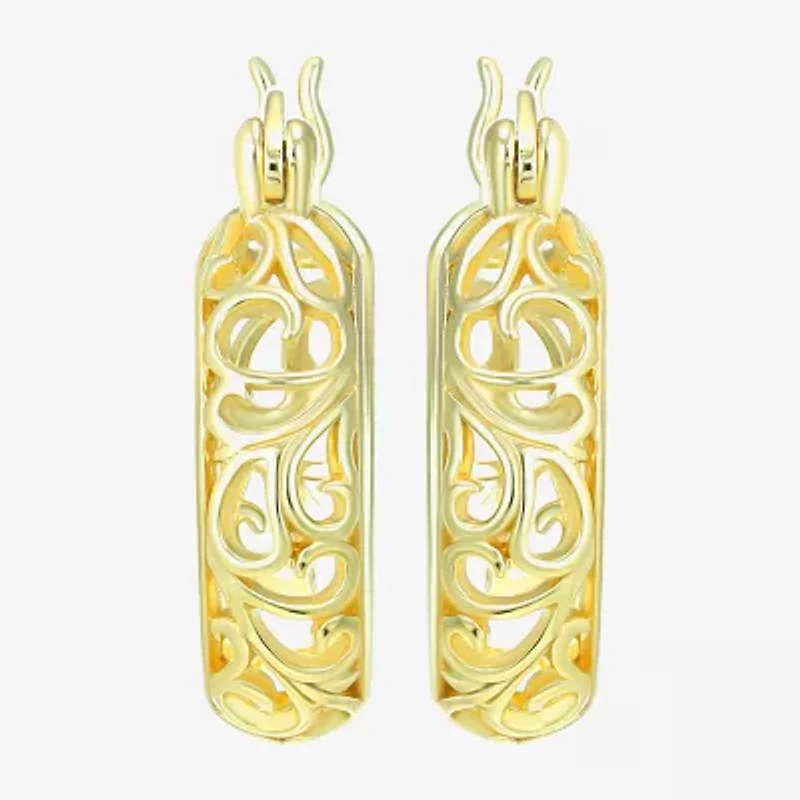 Womens 24K Gold Over Silver 18mm Round Hoop Earrings