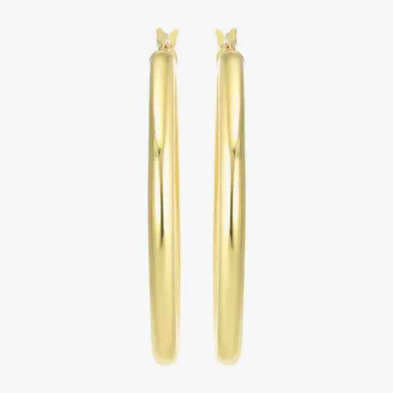 Womens 24K Gold Over Silver 40mm Round Hoop Earrings