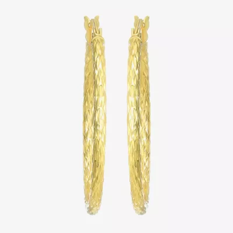 Womens 24K Gold Over Silver 30.5mm Round Hoop Earrings