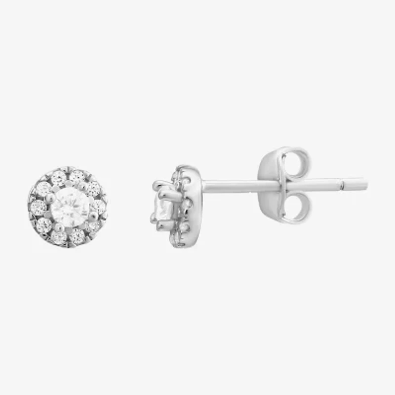 Womens Cubic Zirconia Sterling Silver 2 Pair Earring Set