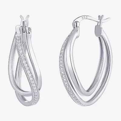 Womens Cubic Zirconia Sterling Silver 28mm Round Hoop Earrings
