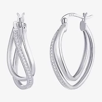 Womens Cubic Zirconia Sterling Silver 28mm Round Hoop Earrings