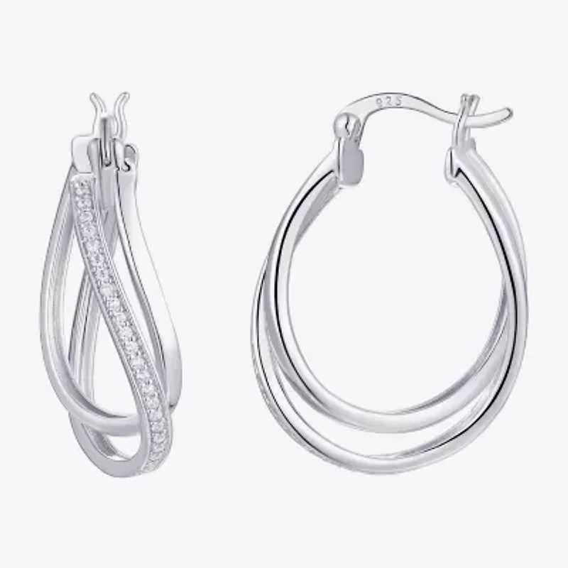 Womens Cubic Zirconia Sterling Silver 28mm Round Hoop Earrings