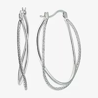 Womens Sterling Silver 37mm Oval Hoop Earrings