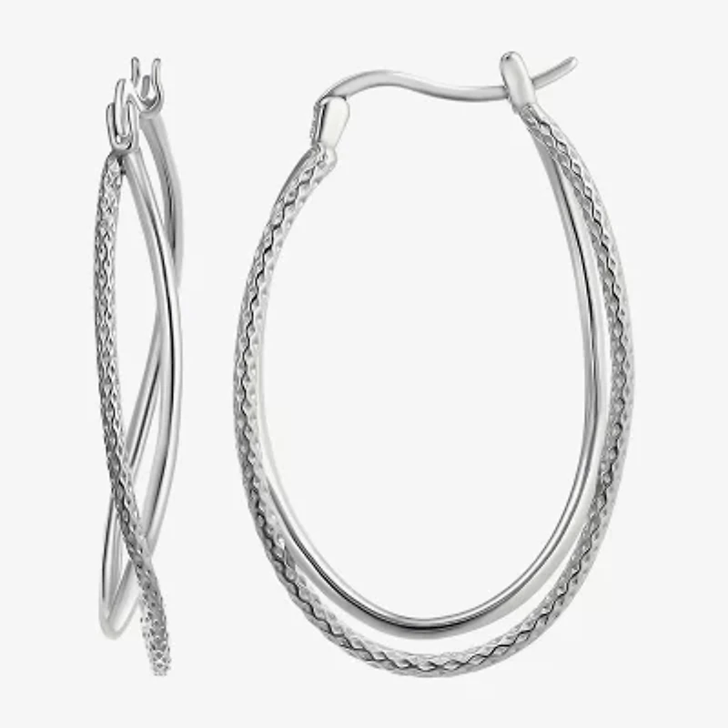 Womens Sterling Silver 37mm Oval Hoop Earrings