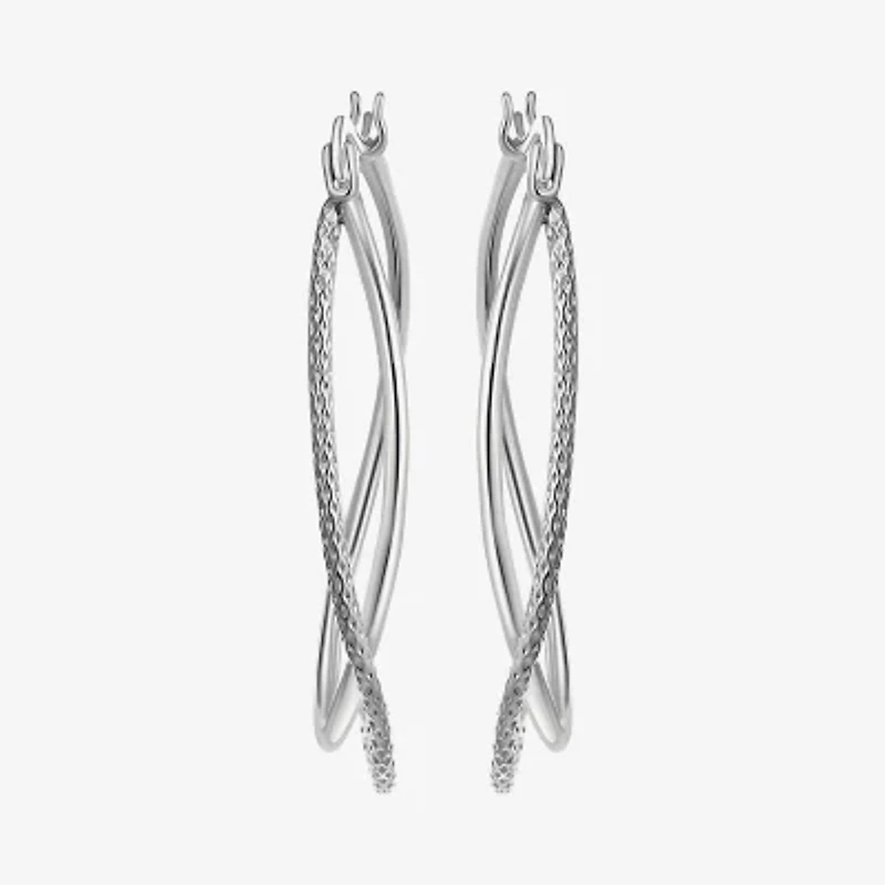 Womens Sterling Silver 37mm Oval Hoop Earrings