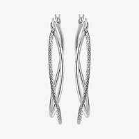 Womens Sterling Silver 37mm Oval Hoop Earrings