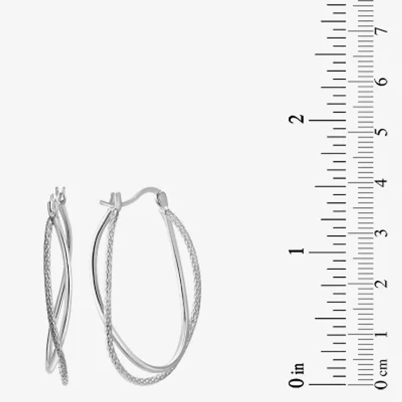 Womens Sterling Silver 37mm Oval Hoop Earrings