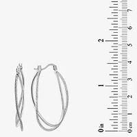 Womens Sterling Silver 37mm Oval Hoop Earrings