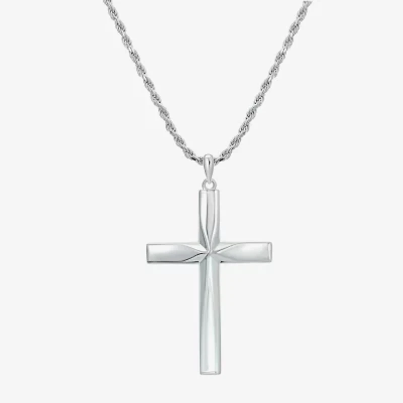 Mens Sterling Silver Cross 24 Inch Pendant Necklace