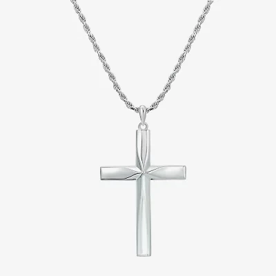 Mens Sterling Silver Cross 24 Inch Pendant Necklace