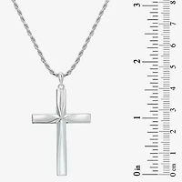 Mens Sterling Silver Cross 24 Inch Pendant Necklace