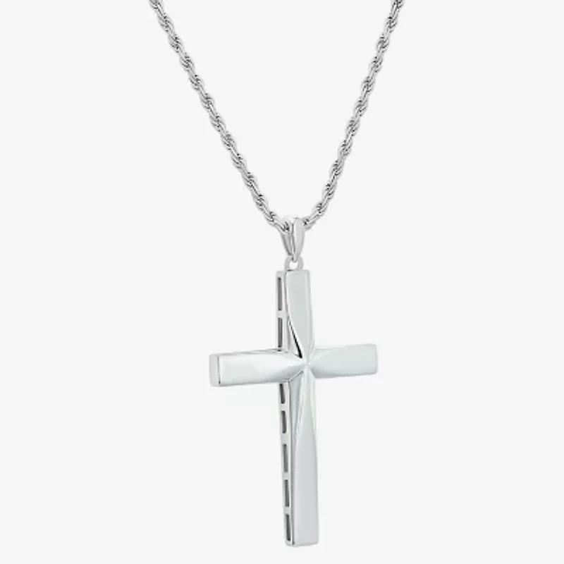 Mens Sterling Silver Cross 24 Inch Pendant Necklace