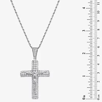 Mens White Cubic Zirconia Sterling Silver Cross 24 Inch Pendant Necklace