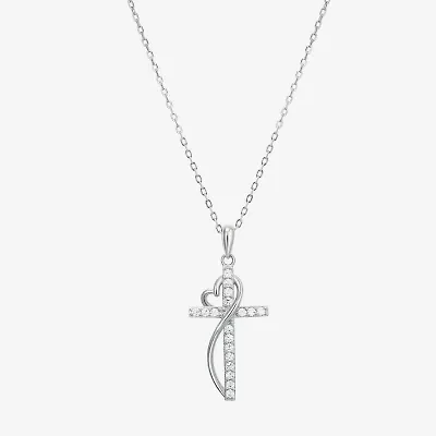 Diamonart Womens White Cubic Zirconia Sterling Silver Cross Heart 18 Inch Pendant Necklace