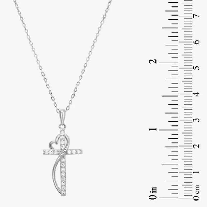 Diamonart Womens White Cubic Zirconia Sterling Silver Cross Heart 18 Inch Pendant Necklace