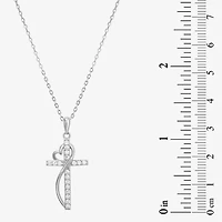 Diamonart Womens White Cubic Zirconia Sterling Silver Cross Heart 18 Inch Pendant Necklace