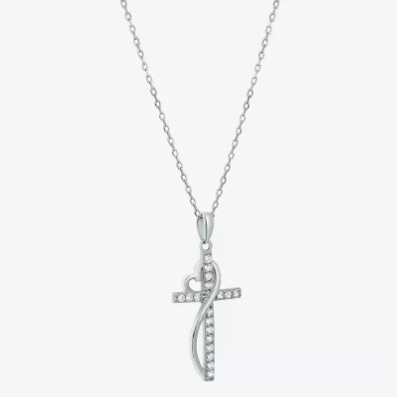 Diamonart Womens White Cubic Zirconia Sterling Silver Cross Heart 18 Inch Pendant Necklace