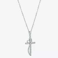 Diamonart Womens White Cubic Zirconia Sterling Silver Cross Heart 18 Inch Pendant Necklace