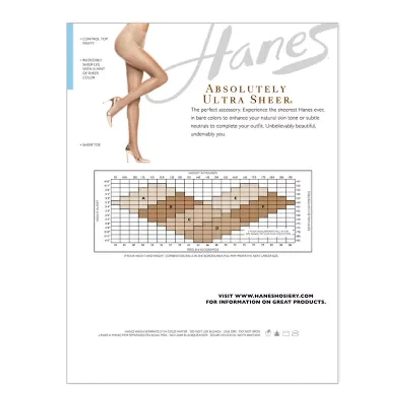 Hanes Absolutely Ultra Sheer Control Top Not Applicable Pantyhose 707