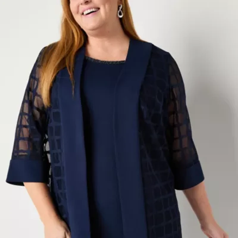 Maya Brooke Womens Windowpane Jacket Dress