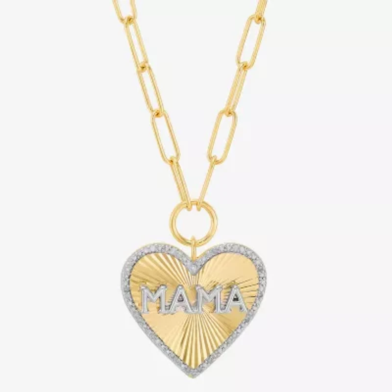 Limited Quantities! Mama" Womens 1/10 CT. T.W. Natural White Diamond 14K Gold Over Silver Heart 18 Inch Pendant Necklace