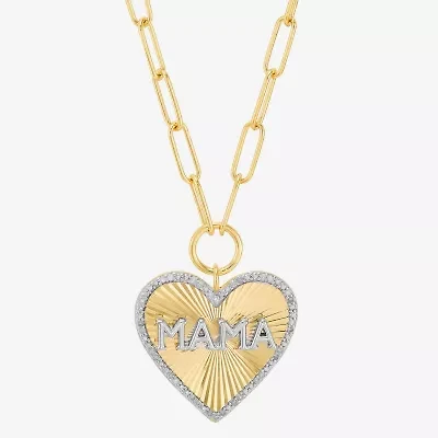 Limited Quantities! Mama" Womens 1/10 CT. T.W. Natural White Diamond 14K Gold Over Silver Heart 18 Inch Pendant Necklace