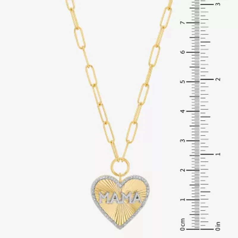 Limited Quantities! Mama" Womens 1/10 CT. T.W. Natural White Diamond 14K Gold Over Silver Heart 18 Inch Pendant Necklace