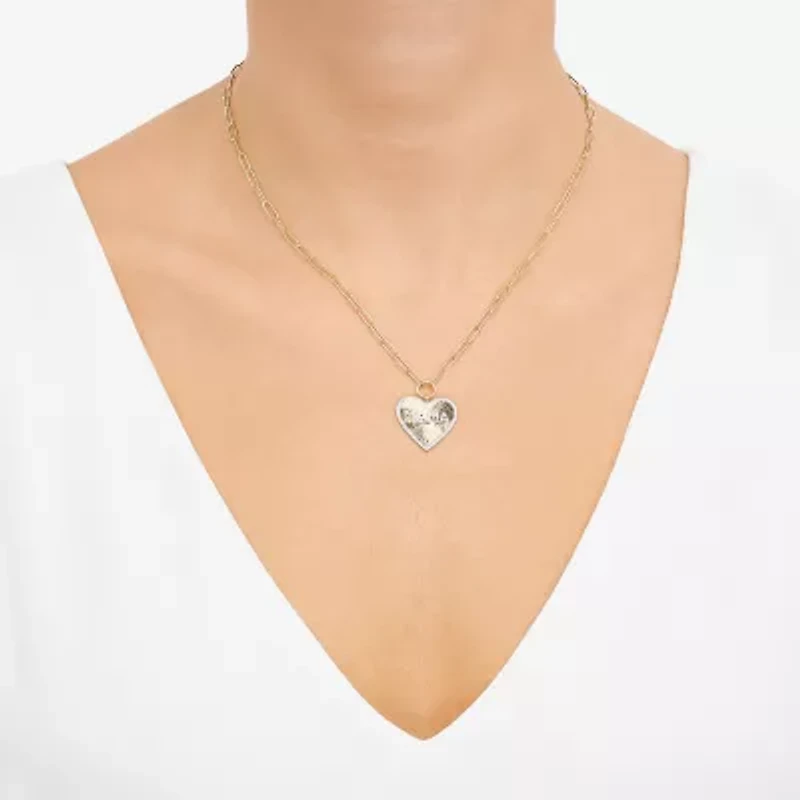 Limited Quantities! Mama" Womens 1/10 CT. T.W. Natural White Diamond 14K Gold Over Silver Heart 18 Inch Pendant Necklace