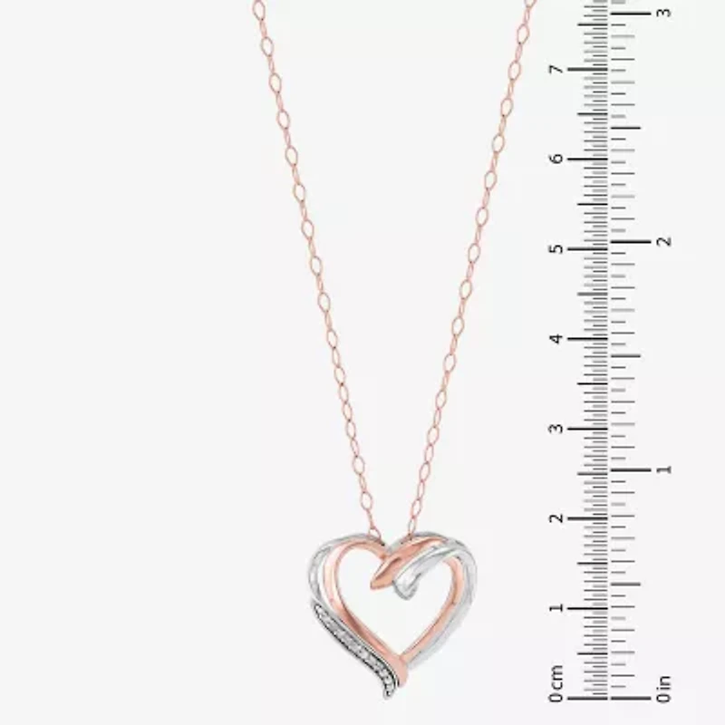 Limited Quantities! Womens Diamond Accent Natural White Diamond 14K Rose Gold Over Silver Sterling Silver Heart 18 Inch Pendant Necklace
