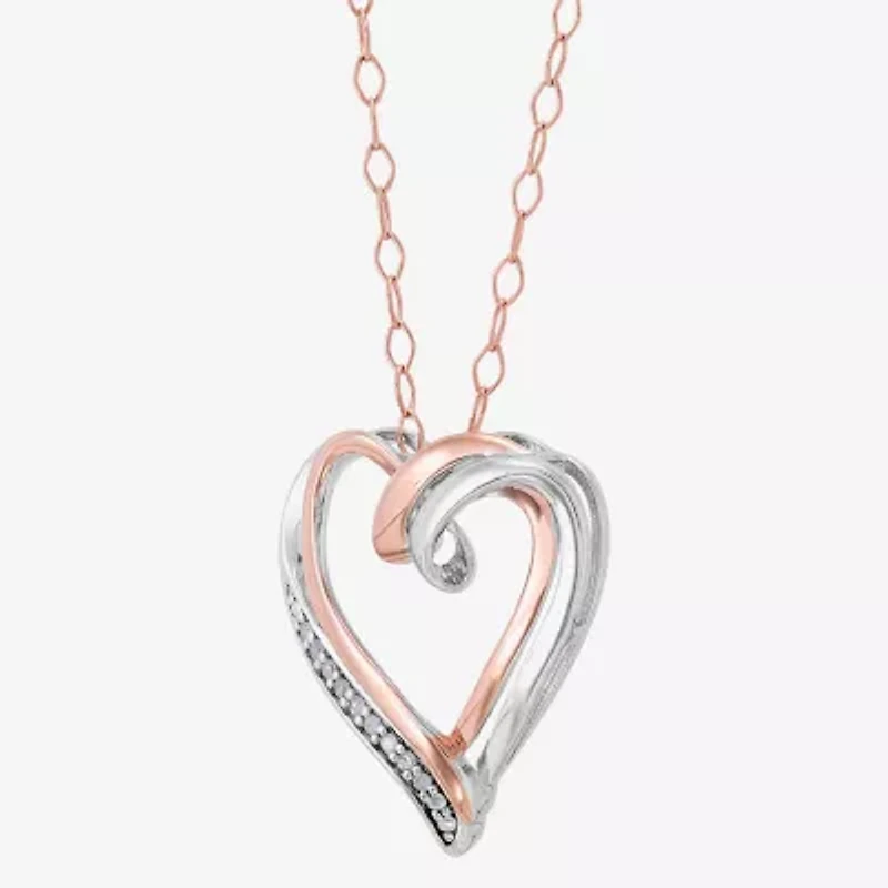 Limited Quantities! Womens Diamond Accent Natural White Diamond 14K Rose Gold Over Silver Sterling Silver Heart 18 Inch Pendant Necklace