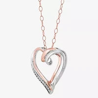 Limited Quantities! Womens Diamond Accent Natural White Diamond 14K Rose Gold Over Silver Sterling Silver Heart 18 Inch Pendant Necklace