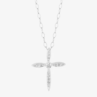 Limited Quantities! Womens 1/10 CT. T.W. Natural White Diamond Sterling Silver Cross 18 Inch Pendant Necklace