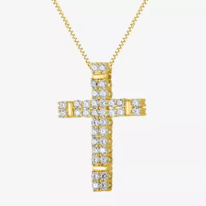 (H-I / I1) Womens 1 CT. T.W. Lab Grown White Diamond 10K Gold Cross 18 Inch Pendant Necklace