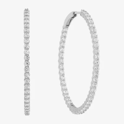 Diamonart Womens Cubic Zirconia Sterling Silver 50mm Round Hoop Earrings