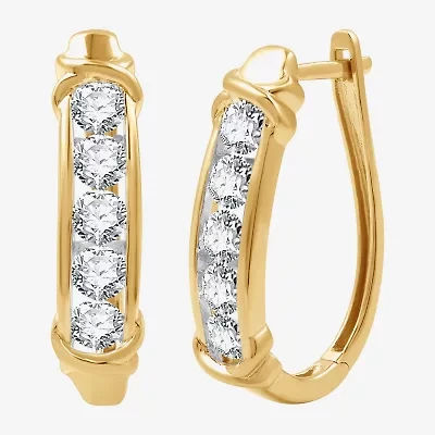 Womens 1 1/2 CT. T.W. Lab Grown White Diamond 14K Gold Over Silver Sterling Silver 23.8mm Hoop Earrings