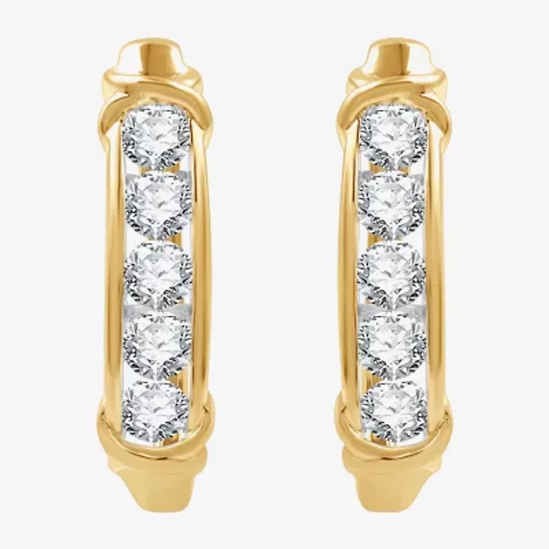 Womens 1 1/2 CT. T.W. Lab Grown White Diamond 14K Gold Over Silver Sterling Silver 23.8mm Hoop Earrings