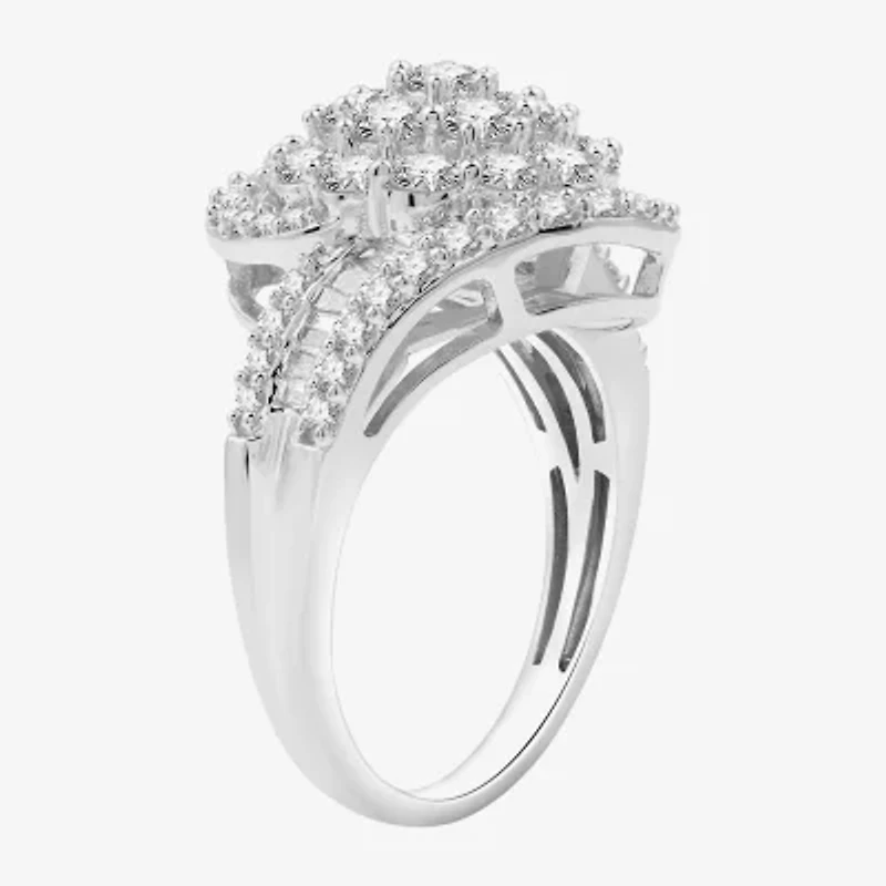 Diamond Blossom Womens 2 CT. T.W. Lab Grown White Sterling Silver Cluster Cocktail Ring
