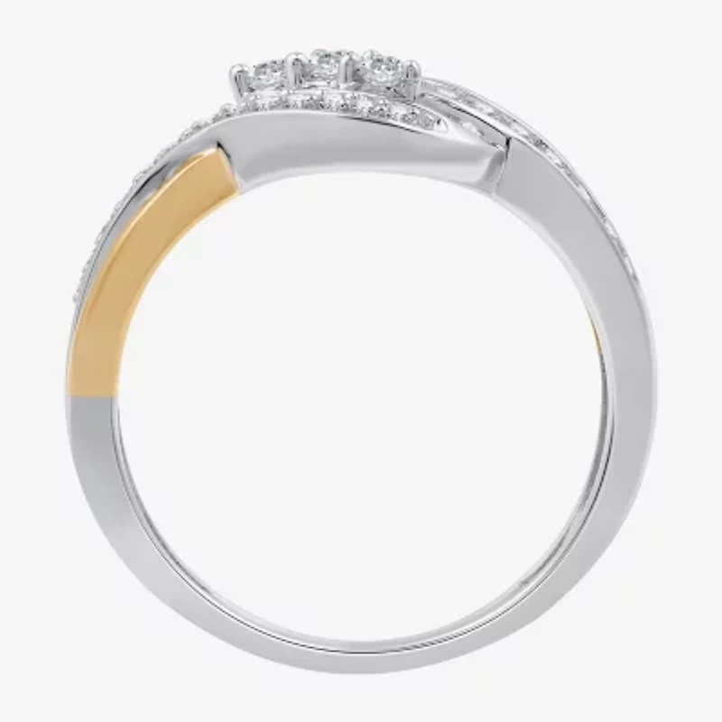 Womens 1/3 CT. T.W. Lab Grown White Diamond 14K Two Tone Gold Over Silver Sterling 3-Stone Cocktail Ring